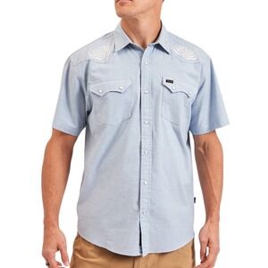 Howler Bros Short Sleeve Crosscut Deluxe Pearl Snap Western Shirt Blue Stripe S